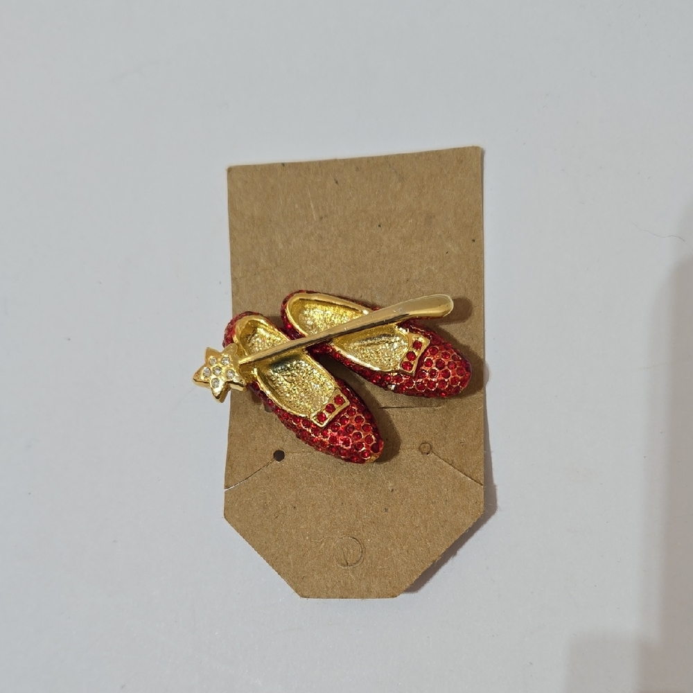 Vintage Ruby Slippers And Magic Wand Pin Brooch.